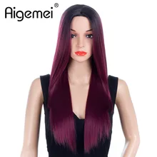 Aigemei длинные прямые синтетические парики 26 дюймов 6 цветов без шнурка Ombre Cospaly Парики термостойкие волосы T часть