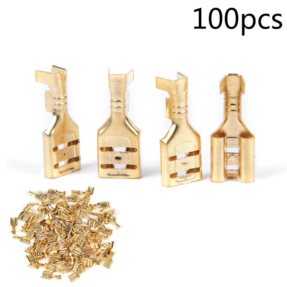 100pcs Brass Crimp Terminal Female Spade Connectors 6.3mmin Terminals from Home Improvement on