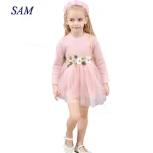 Новинка года; весеннее Повседневное платье для девочек; Детские платья с длинными рукавами и поясом и цветочным принтом; вечерние бальные платья принцессы; детская сетчатая одежда