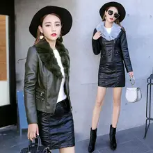 Корейской версии Искусственная кожа короткая заметка Большие размеры плюс черный бархат утепленная куртка осенние и зимние с лацканами женских пальто/M-2XL