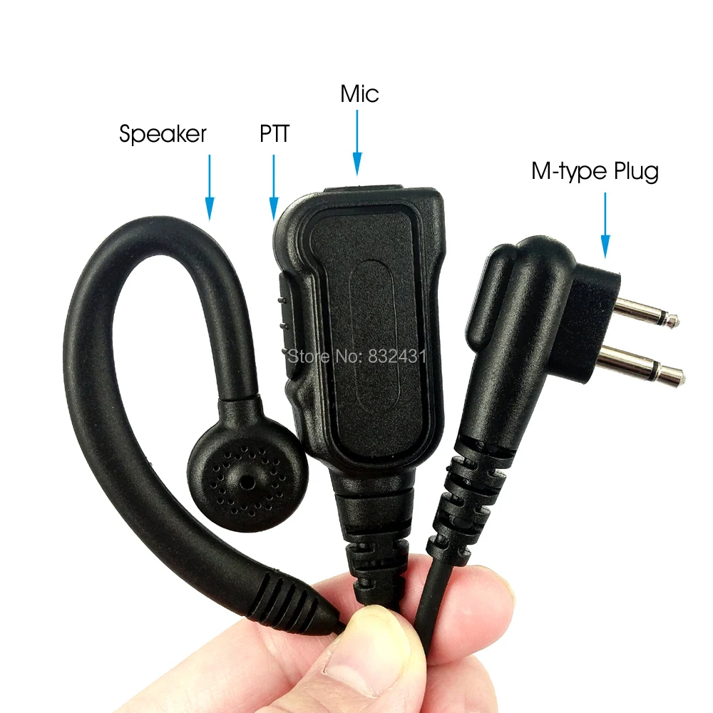 2 Pin Big PTT Knob Curve Earpiece Mic For Motorola Walkie Talkie 5