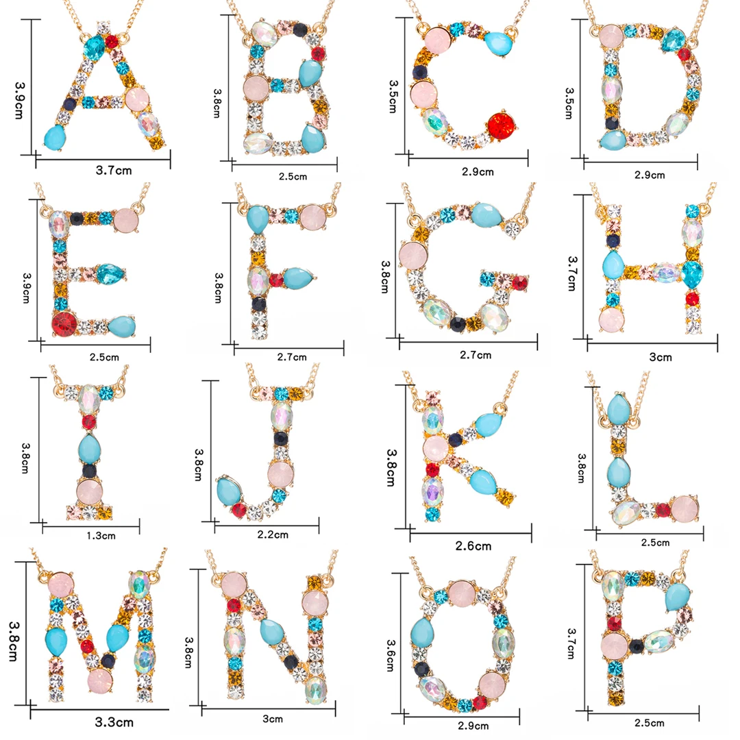 Women Jewelry 2019 Shellhard Statement A-Z 26 Letters Multi Color Cubic Zircon Pendant Chain Necklace Engagement Valentine Gift