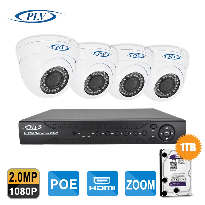 PLV Home Security CCTV Camera System Standalone Kit 4Channel POE NVR