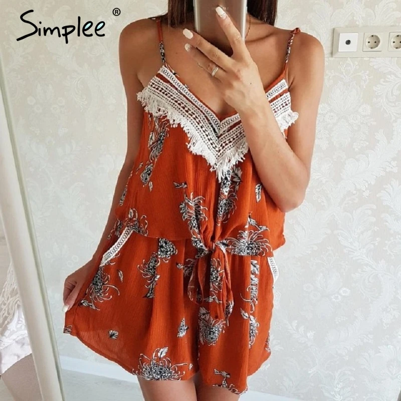 Simplee Sexy tassel backless boho jumpsuit romper Women