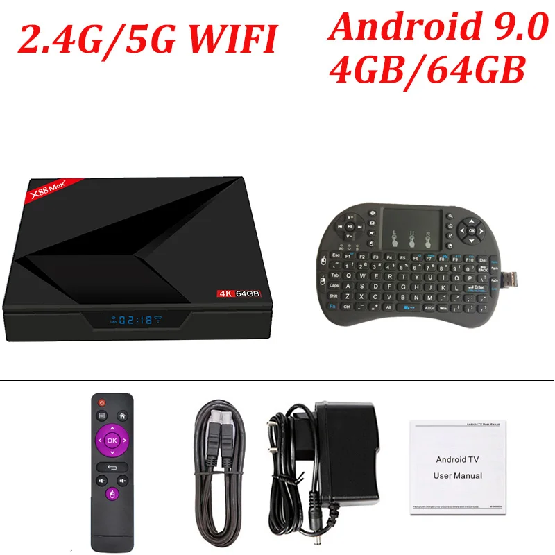 X88 Max plus tv box Android 9,0 4 Гб 64 Гб RK3328 2,4G/5G двойной Wifi BT4.0 type-c USB3.0 4K HD медиаплеер Smart Android tv BOX - Цвет: 4GB 64GB With i8