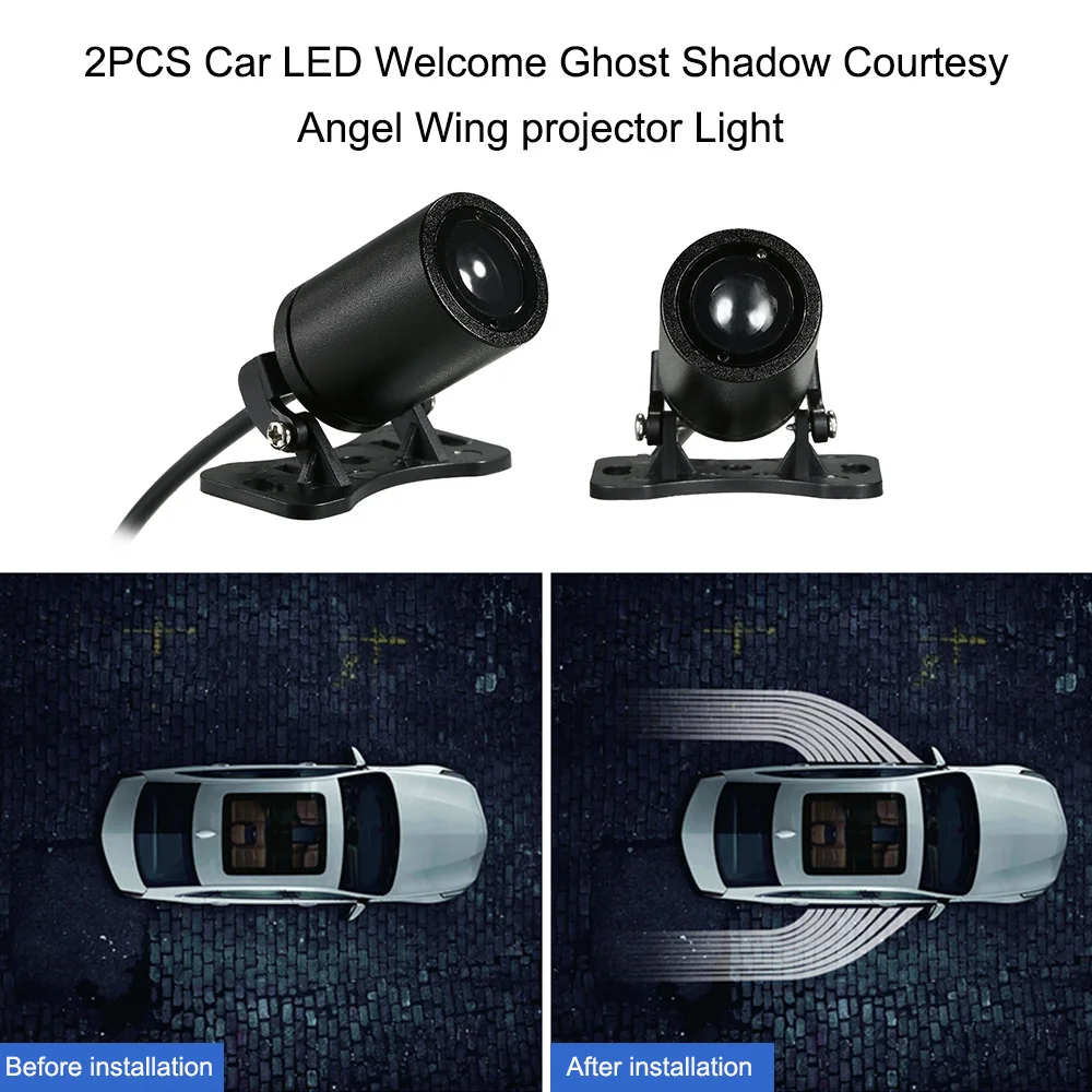 

2PCS Car LED Welcome Ghost Shadow Light Courtesy Lights Angel Wing projector Lamps Auto Backlight Car Styling Welcome Light