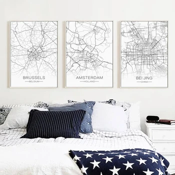 

Nordic Decorative City Capital Lines Grid Map Canvas Painting Posters And Prints Wall Art Pictures For Living Room Home Decor