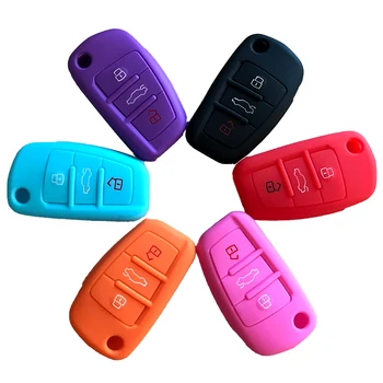 

Silicone Car Key Case Cover For Audi A4 B6 A3 A6 C5 C6 B8 B7 Q5 B5 Q7 3 Button Remote Auto Flip Key Holder