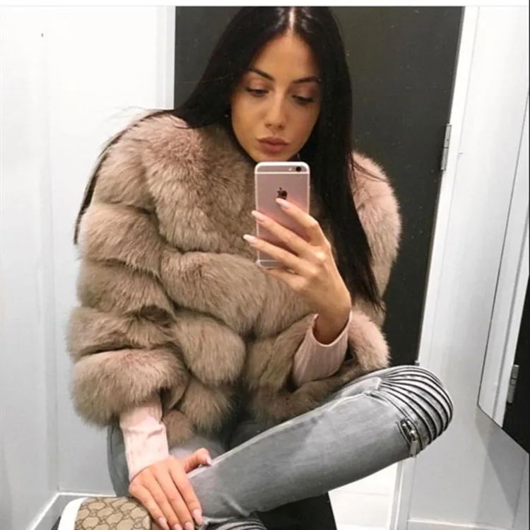 

Top Quality Fashion Women's Natural Fox Fur Coat British Style Classic Female Winter Coat Women Warm Short Outwear Luxury Jacket