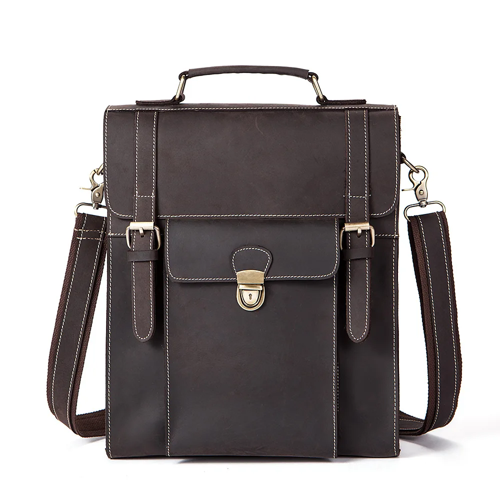 

OZUKO Genuine Leather Men Bag 100% Real Crazy Horse Leather vintage Multi-function Men Backpacks High Grade Fashion Business Bag