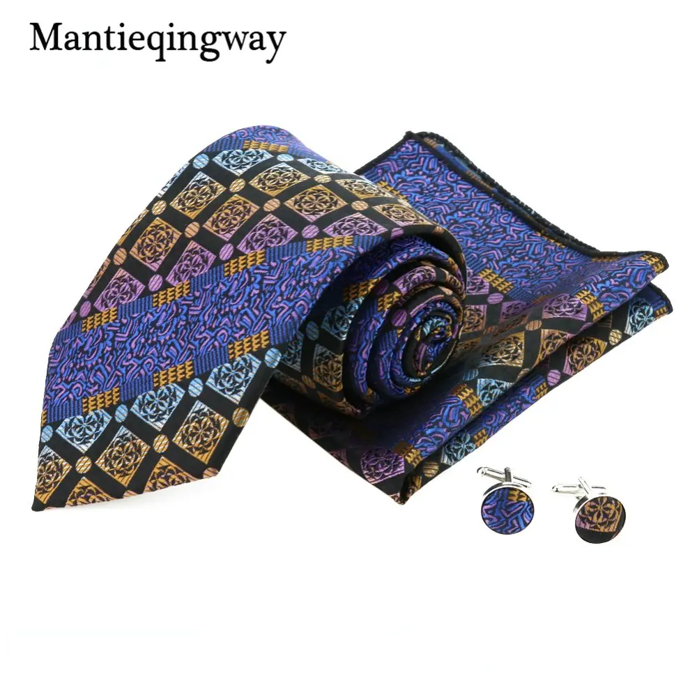 Mantieqingway 60 цветов полиэфирный галстук Gravata платок Запонки Наборы Пейсли Цветочный Свадебный галстук набор для мужчин Hanky набор - Цвет: 109