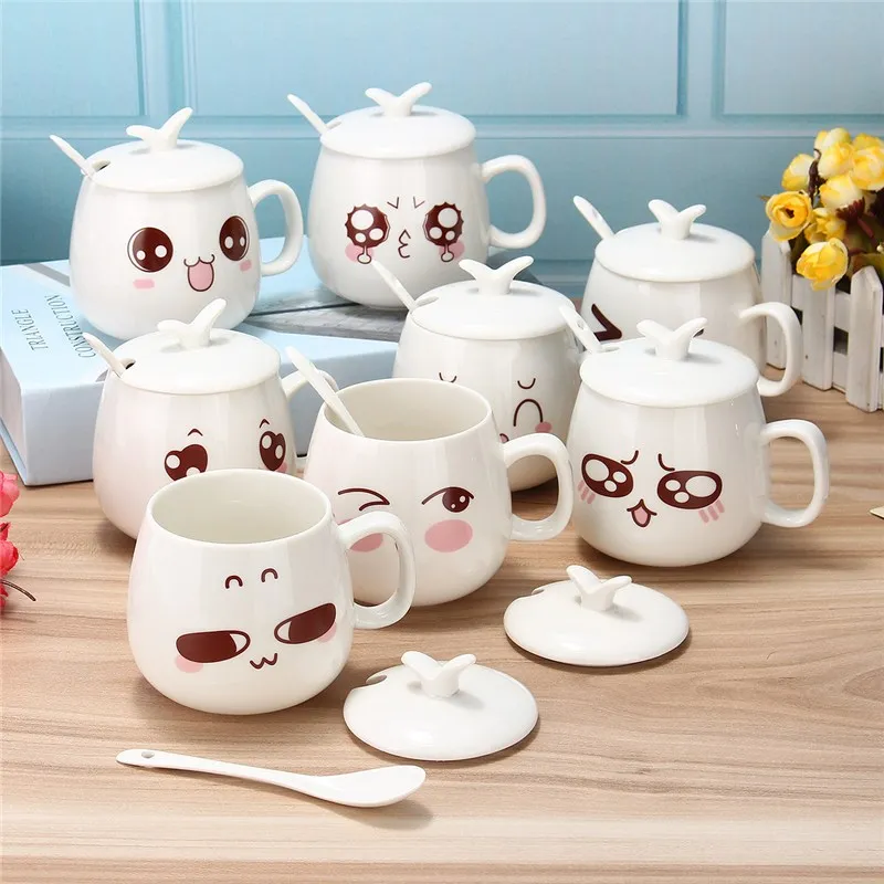 12 Styles Lovely Tea Coffee Milk Cup With Lid Spoon With Handgrip Gift