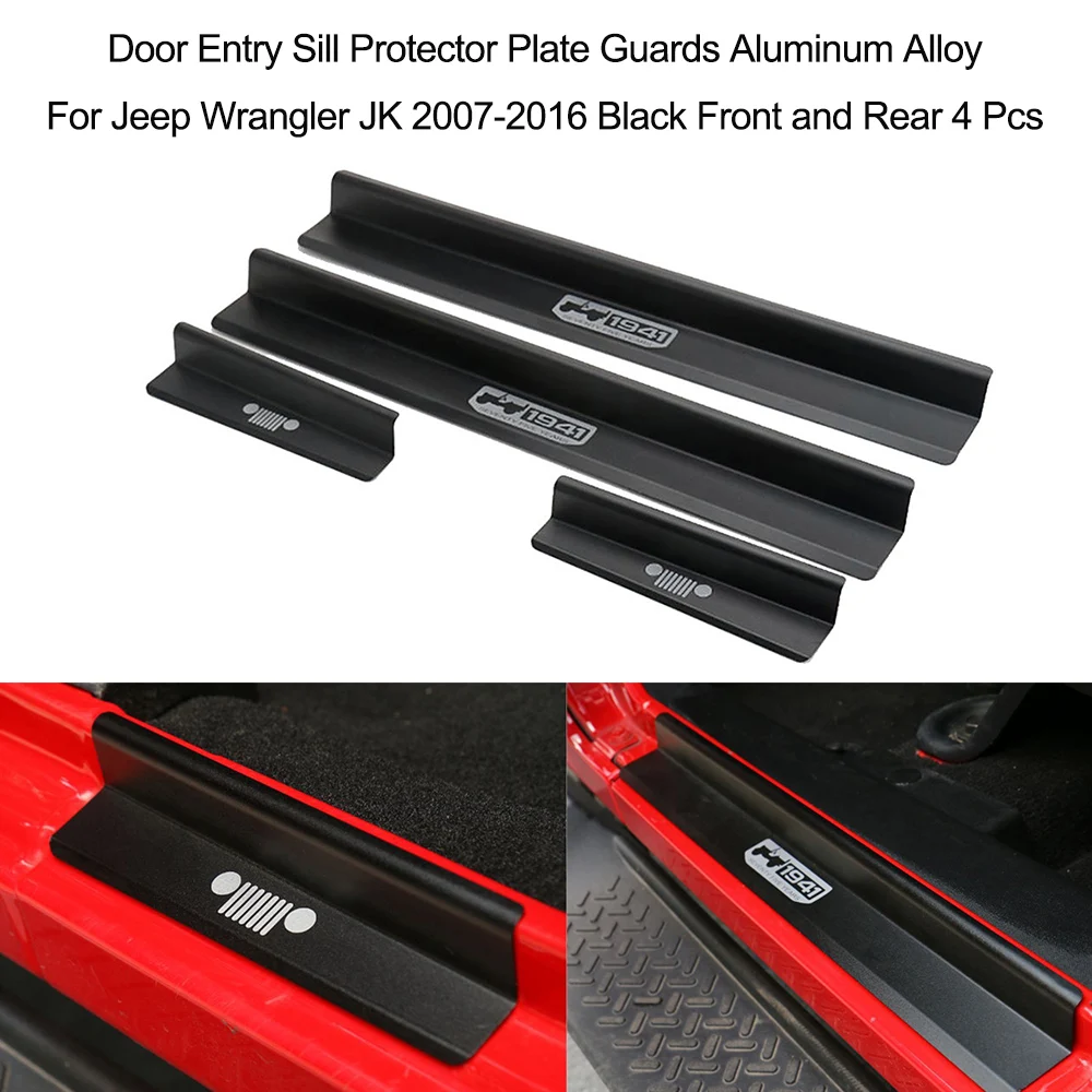 

Door Entry Sill Protector Plate Guards Aluminum Alloy For Jeep Wrangler JK 2007-2016 Black Front and Rear 4 Pcs
