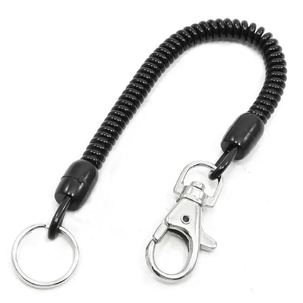 Newest Black Spring Cord Rope Swivel Lobster Clasp Keyring Chain Strap