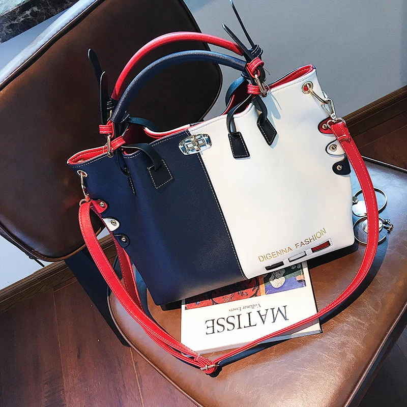 Women's PU Leather Tote Bag Designer Patchwork Large Casual Shoulder Handbag image 6