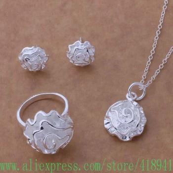

Free shipping silver plated Jewelry Sets Earring 141 + Necklace 301 + Ring 286 /edjamuqa belajvsa AS189