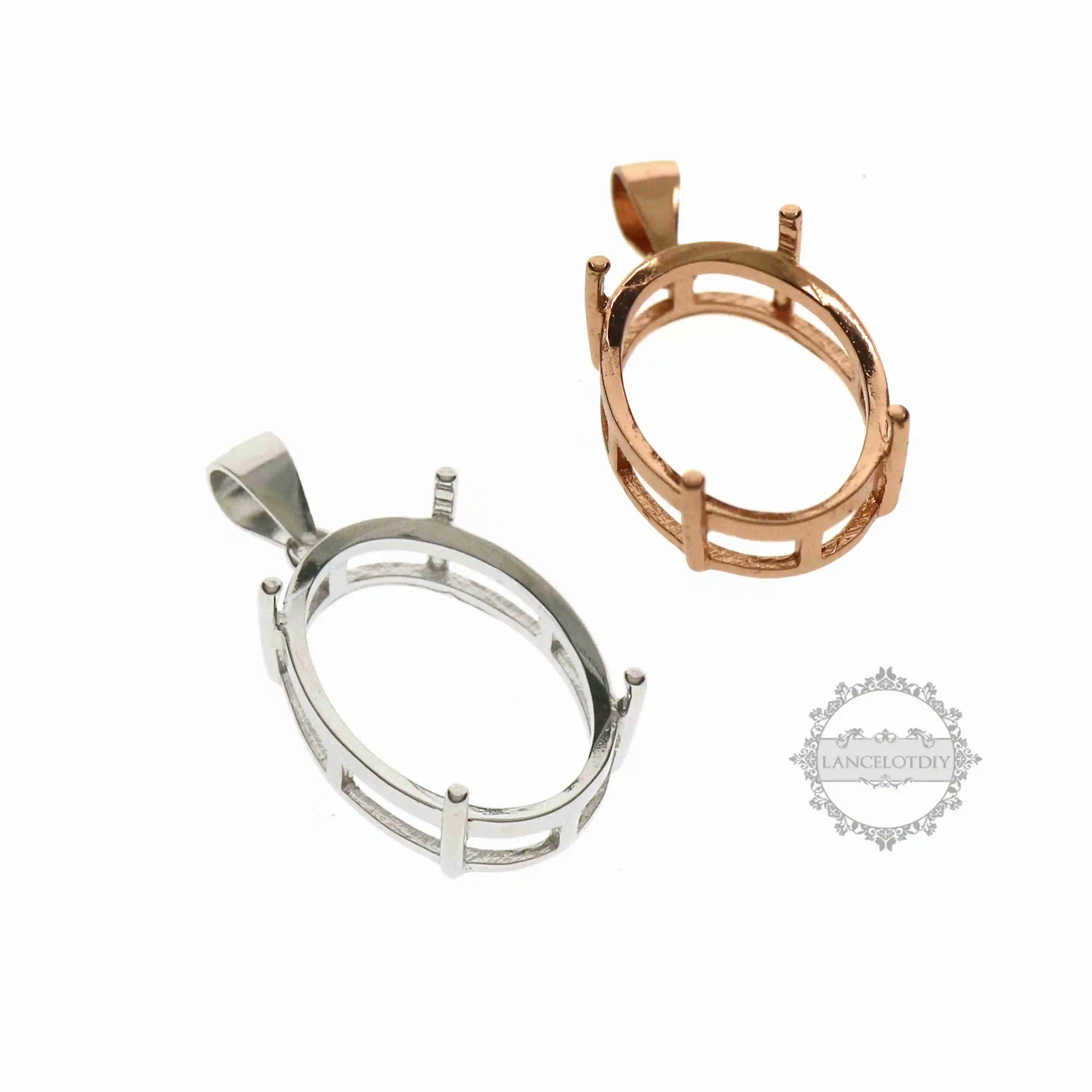 

8x10-10x14-13x18MM Simple Oval Prong Bezel Settings for CZ Stone Solid 925 Sterling Silver DIY Pendant Charm Tray 1421094