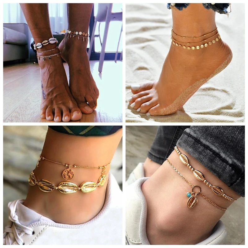 

Bohemian Vintage Cowrie Shell Anklets For Women Sequins Beads Rope Chain Bracelets Charm Girl Leg Anklet Foot Jewelry Boho