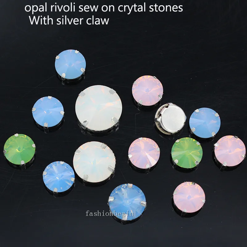 

8-18mm round rivoli Opal color sew on glass stone flatback crystal rhinestone Strass Diamond silver claw Buckle Bead For Clothes