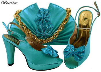 

Sky Blue Italian Shoes With Matching Bags High Quality With Flower Stones African Sets Ladies Shoes With Matching Bags B811-24