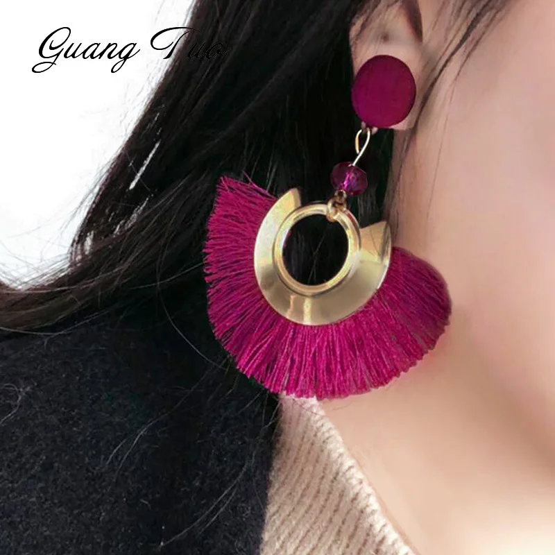 

ES2169 New Fashion Big Tassel Earrings Bohemian Fan Shape Tassel Drop Earrings For Women Creative Handmade Jewelry Brincos