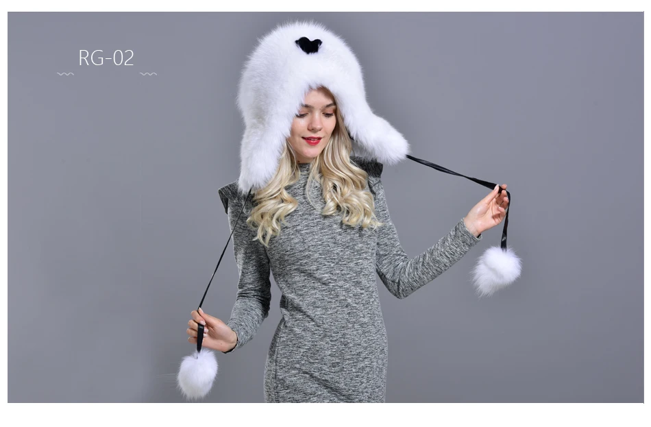 womens winter hats and caps natural fur fox hat with tails 2 balls fluffy fur elegant fashionable stylish warm hat with earflaps