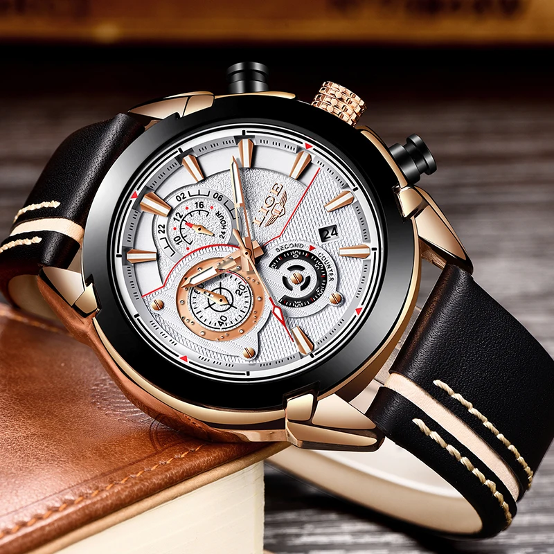 Часы наручные LIGE Мужские кварцевые люксовые Брендовые спортивные