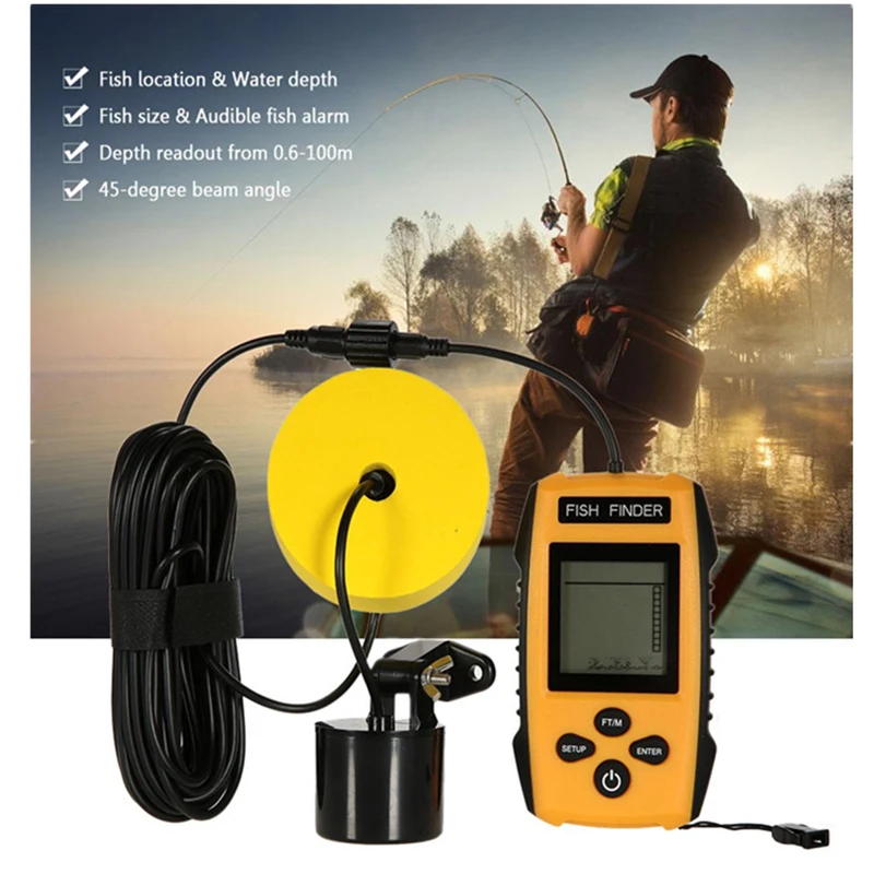 Sonar Sensor Fish Finder Alarm Beam Transducer 100m LCD Portable