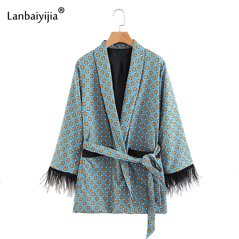 Lanbaiyijia новые женские модные геометрический горошек пальто с принтом свободные