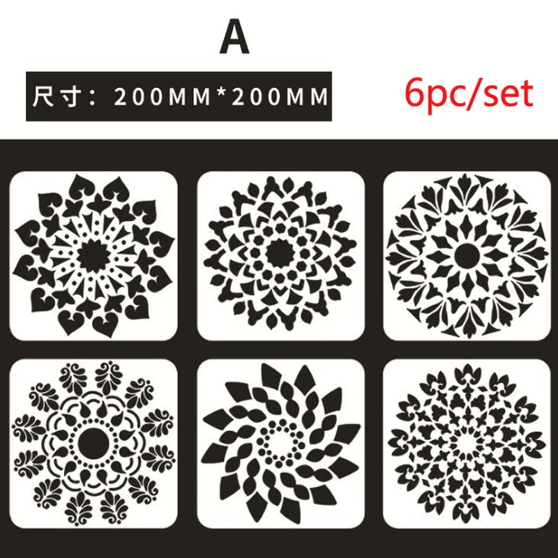 

6pc/set Mandala Stencils For Painting Template Stencil For Scrapbooking Stamp Embossing Card DIY Craft Plastic Drawing Templates