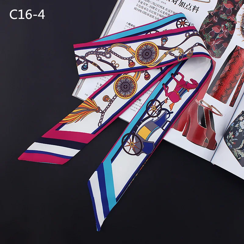 Дизайн люксовый бренд саржа эмуляции Шелковый маленький шарф лошадь печати Женская мода мешок для волос ручка Украшение галстук ручной ленты