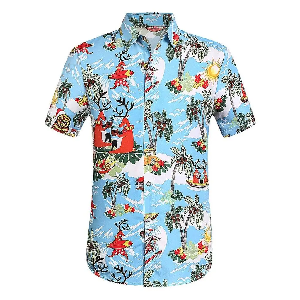 

LOLDEAL Men Shirt Slim Fit Regular Beach Summer Plus Size Shirt Short Sleeve Rockabilly Gothic Floral Hawaiian Aloha