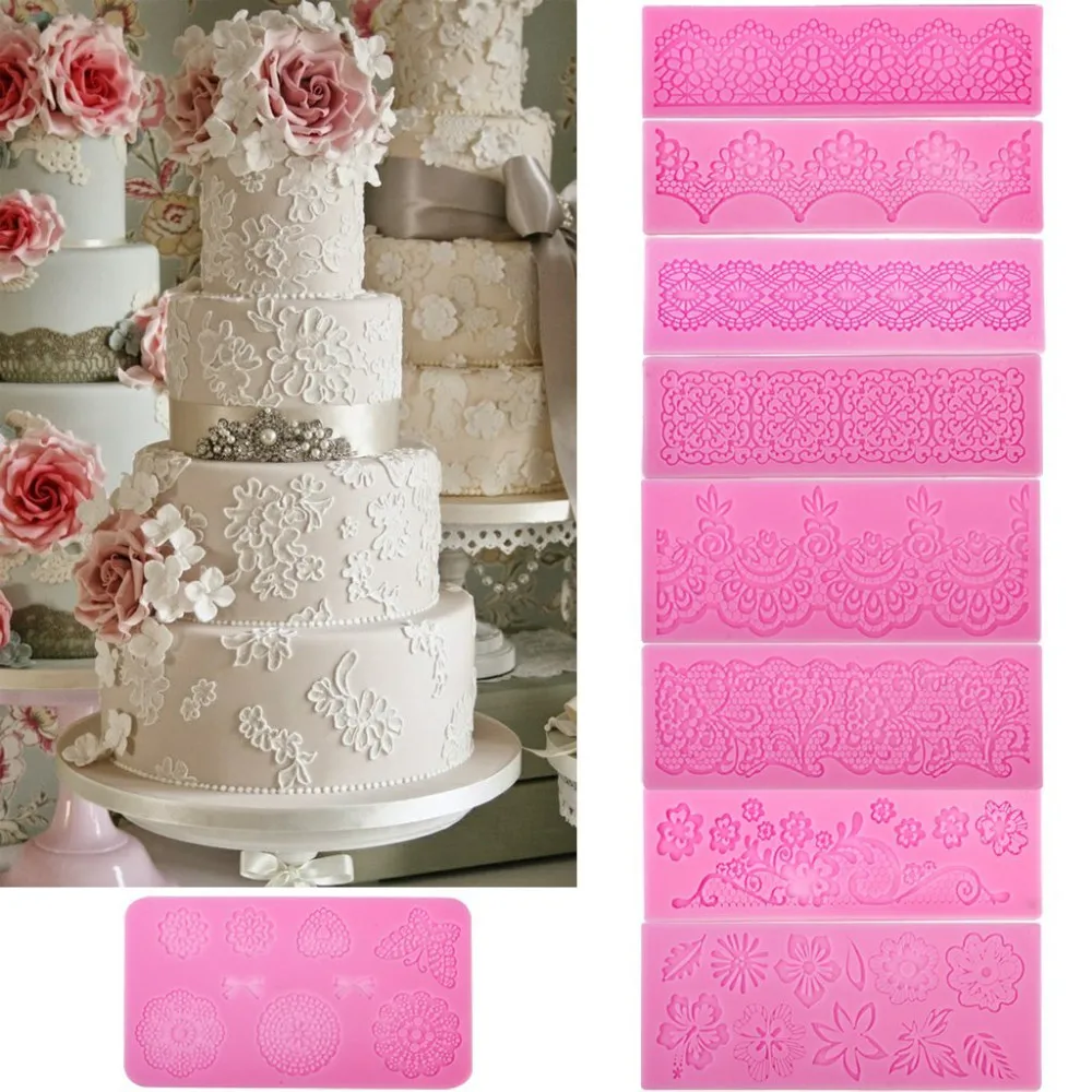 4Pcs Lace Mould Sugar Fondant Texture Cake Decorating Baking YJXG 