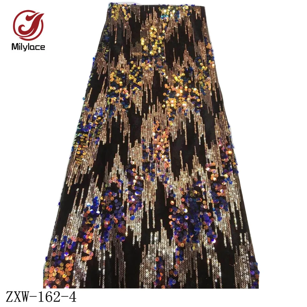 

Milylace Nigerian sequins velvet fabric 5 yards two-color sequence velvet fabric fashion soft fabric for party dresses ZXW-162