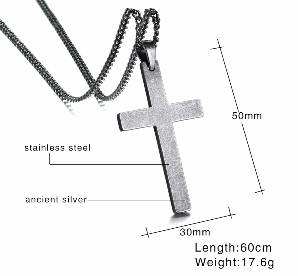 Large Mens Antique Silver Color Cross Pendant Necklace Stainless Steel Men Vintage Jewelry Christian Jesus Lord Prayer Choker Collier 13