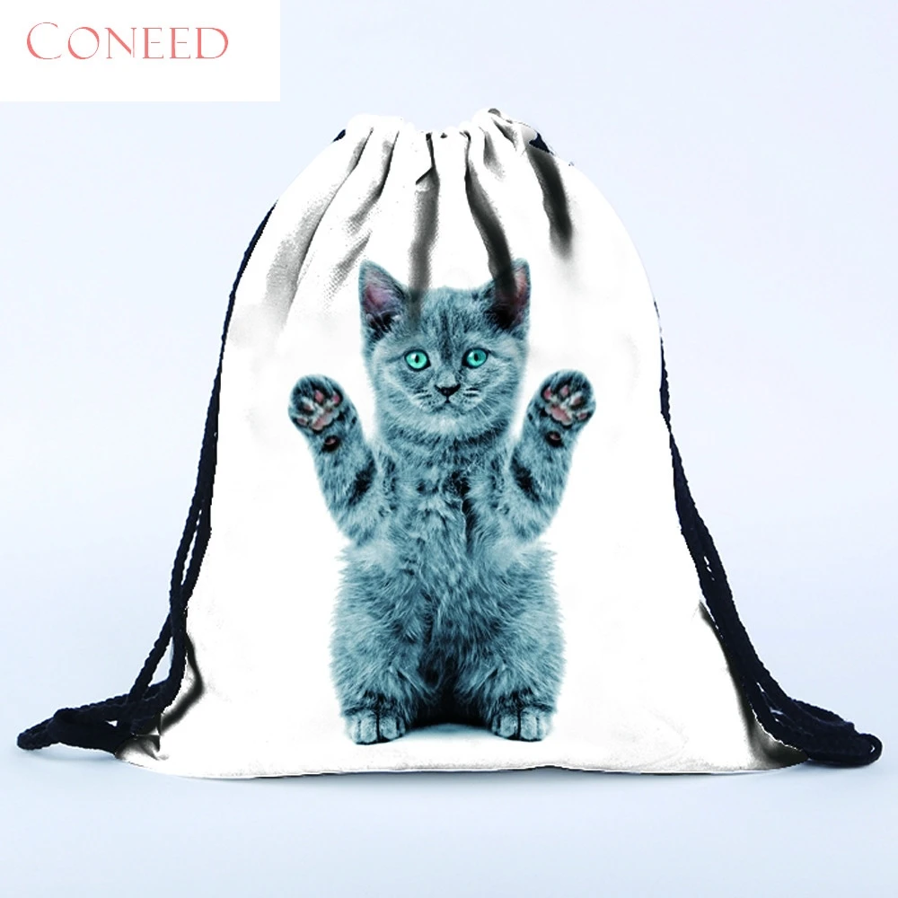 

CONEED School Bags Fashion Charming Nicev Best Gift Unisex 3D Cat Printing bags Drawstring drop ship Oct16