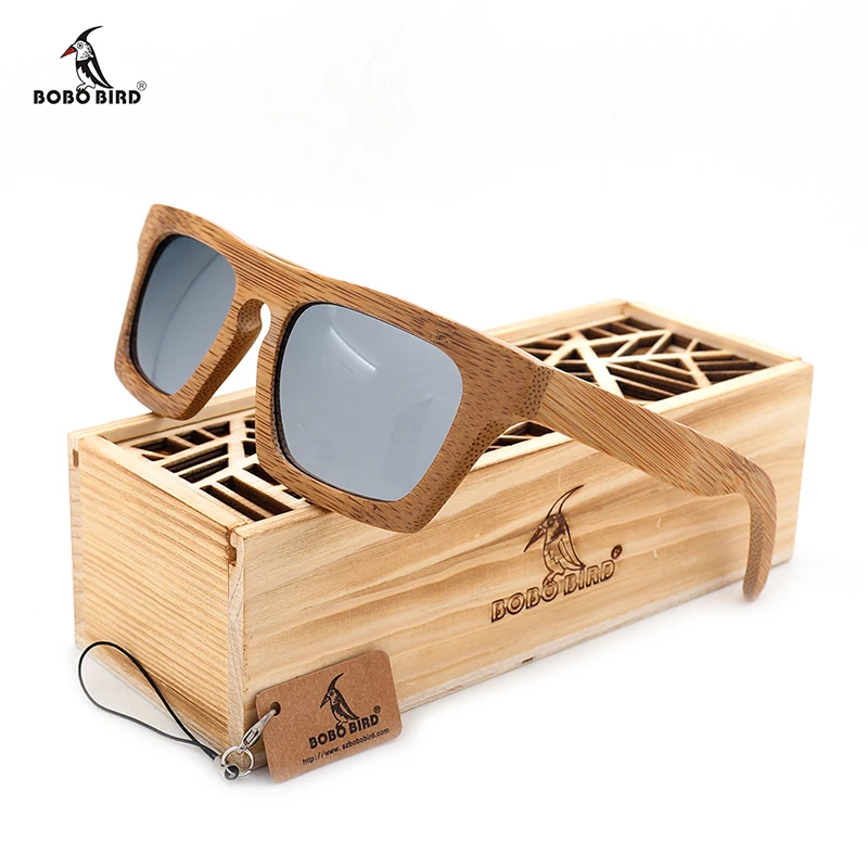 BOBO BIRD 2016 Womens Wood Bamboo Polarized Sunglasses Colorful Coating Mirrored UV 400 Protection Eyewear in