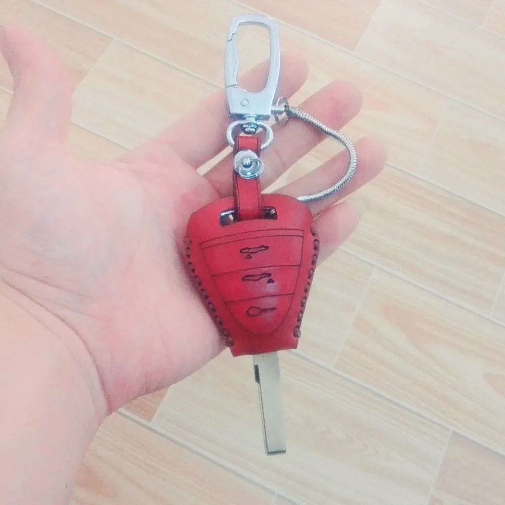 Leather Car Key Cover Case Shell Bag For Porsche 911 997 Cayman Boxster 987 2005-2008-1