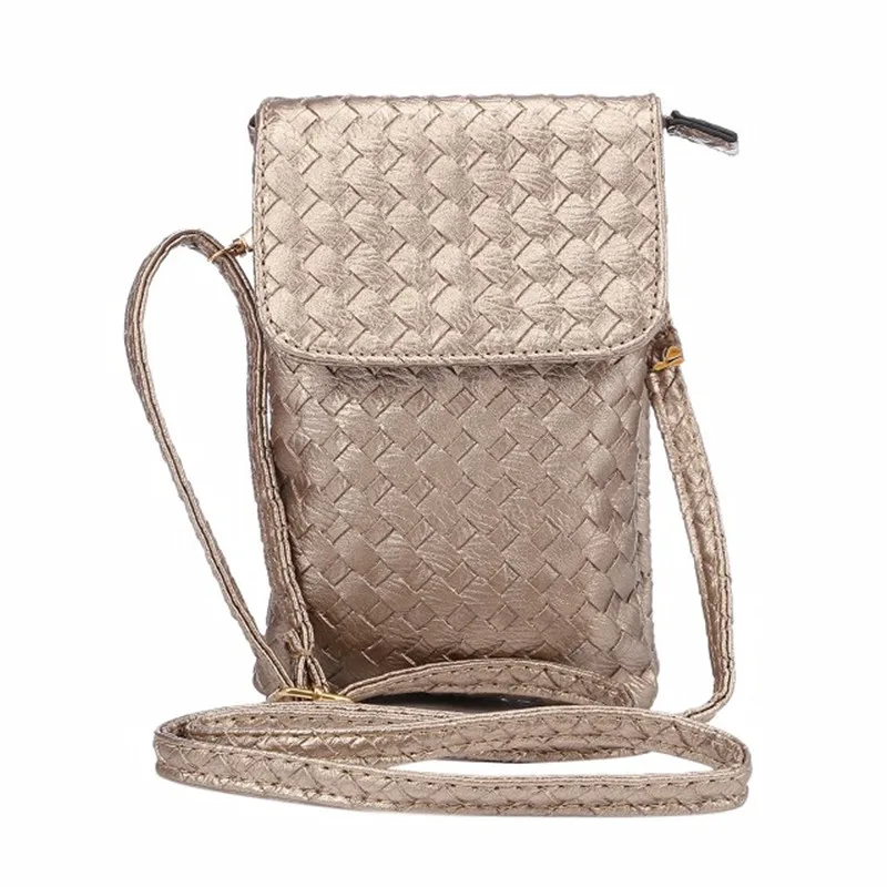 

YIANG Women's Woven Cross Body Shoulder Bag PU Leather Lady Fashion Mini Messenger Bags Dual Pouch Travel Mobile Phone Bags 2018