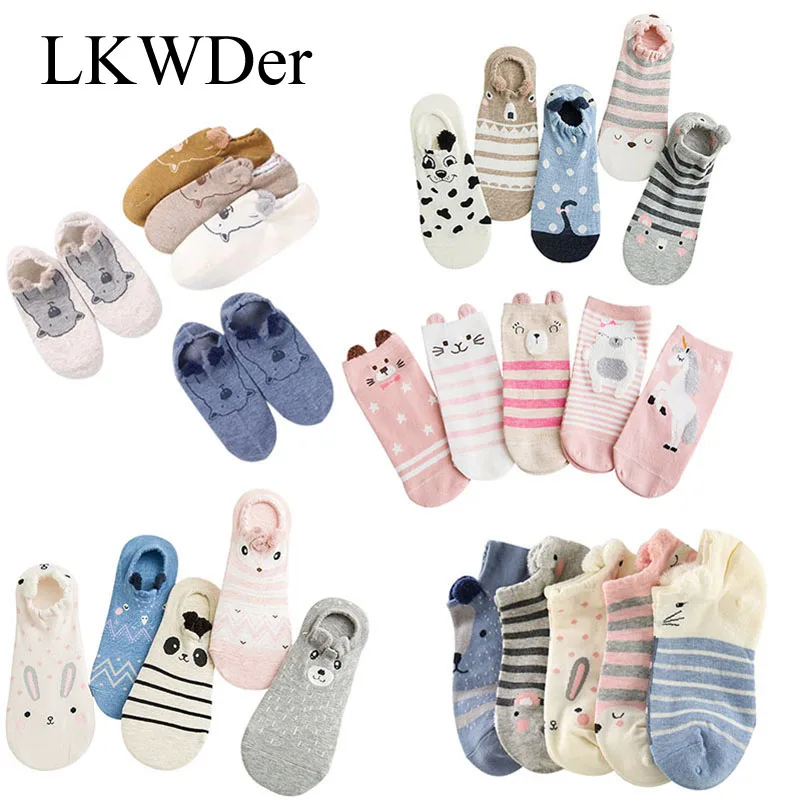 

5pairs Cute Funny Cotton Socks Women Low Cut Ped Kawaii 3D Cartoon Animals Happy Socks Horsiery Winter Warm Christmas Socks Gift