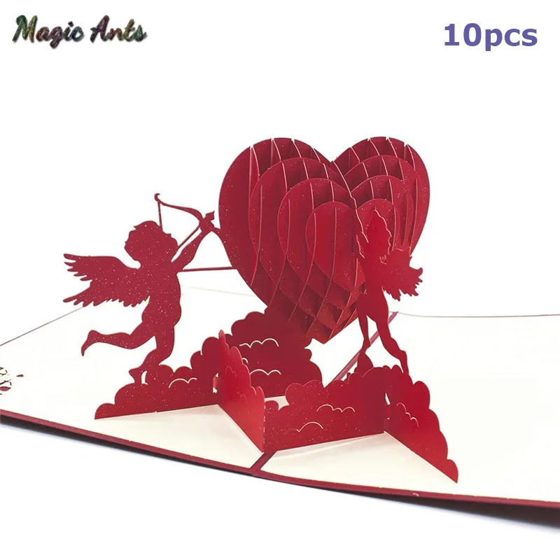 

10 pack Wholesale Cupid 3D Pop UP Cards for Valentine's Day Wedding laser cut invitations Greeting Card Anniversary Gifts Card