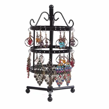 

Metal Rotating Jewelry Display Stand 72 Holes Necklace Bracelet Earrings Three Layer Hanger Earring Holder Organizer Rack
