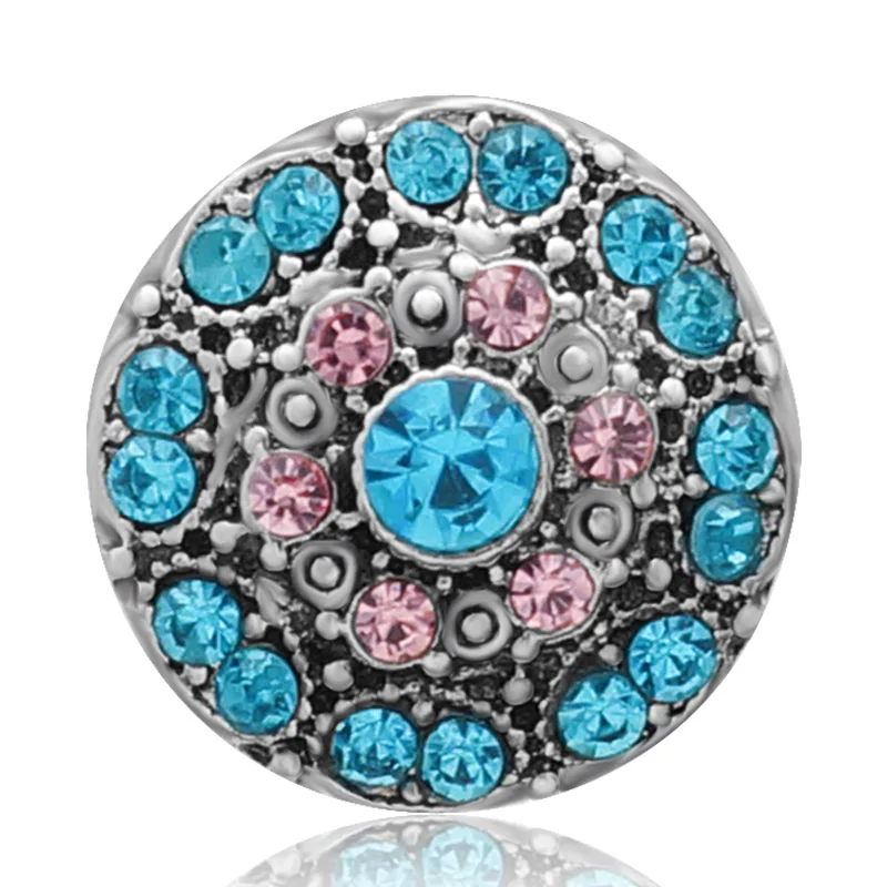 

New KZ1308 Beauty Round 18MM Blue Rhinestones Flower Metal charm snap buttons for DIY charm snap jewelry charm wholesale