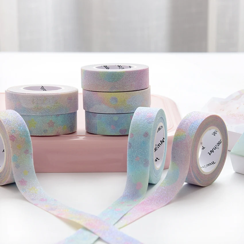 

Masking Tape Japanese Stationery Sticker Paper Decor DIY Craft Glitter Foil Washi Tape Scrapbooking School Supplies Art Design