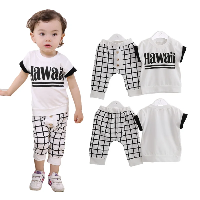 

Anlencool 2019 Kids Boys short-sleeved suit suit grid English free shipping baby clothing baby boys summer clothes set