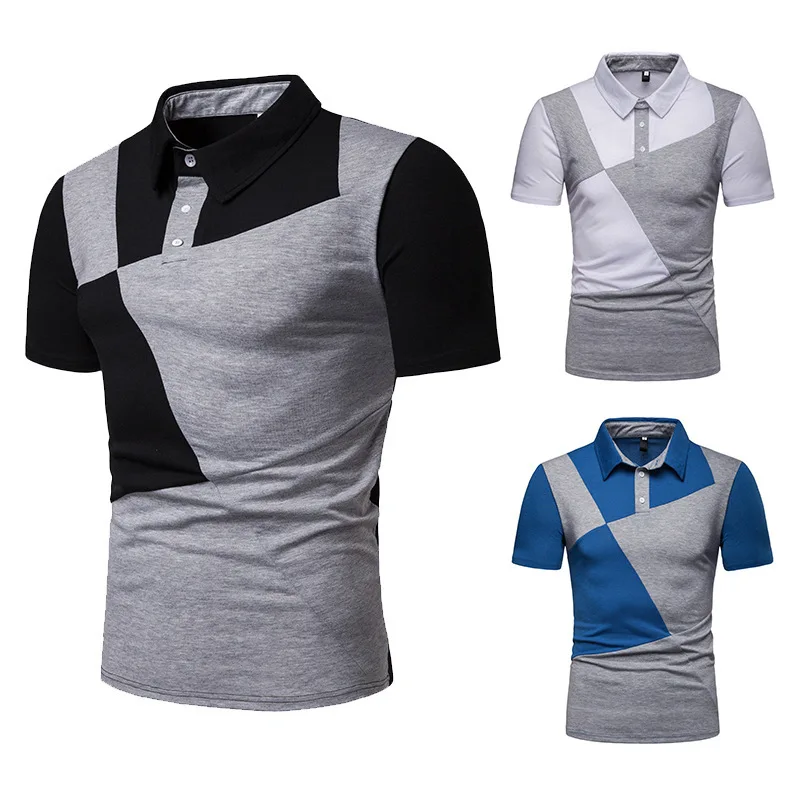 

2019 new summer men's color matching fashion short-sleeved POLOT shirt mens clothing polo shirt men S-XXL