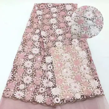 

2019 New Design African Lace Fabric High Quality Lace Sequins Fabric French Nigerian Lace Fabric 3d Embroidery Wedding lace
