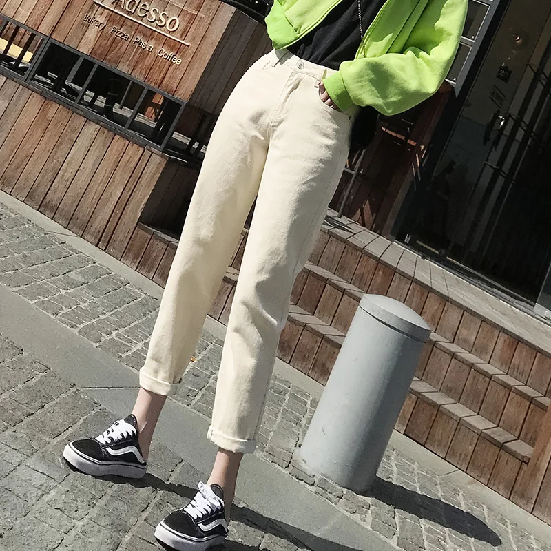 

Mom jeans white jeans woman ripped high waist boyfriend jeans for women beige black blue street wear 2019 5xl plus size pants