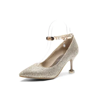 

The new 2018 fashion pointed high heel cat with sequins cingulate 33 1835-48 single bride shoes wet