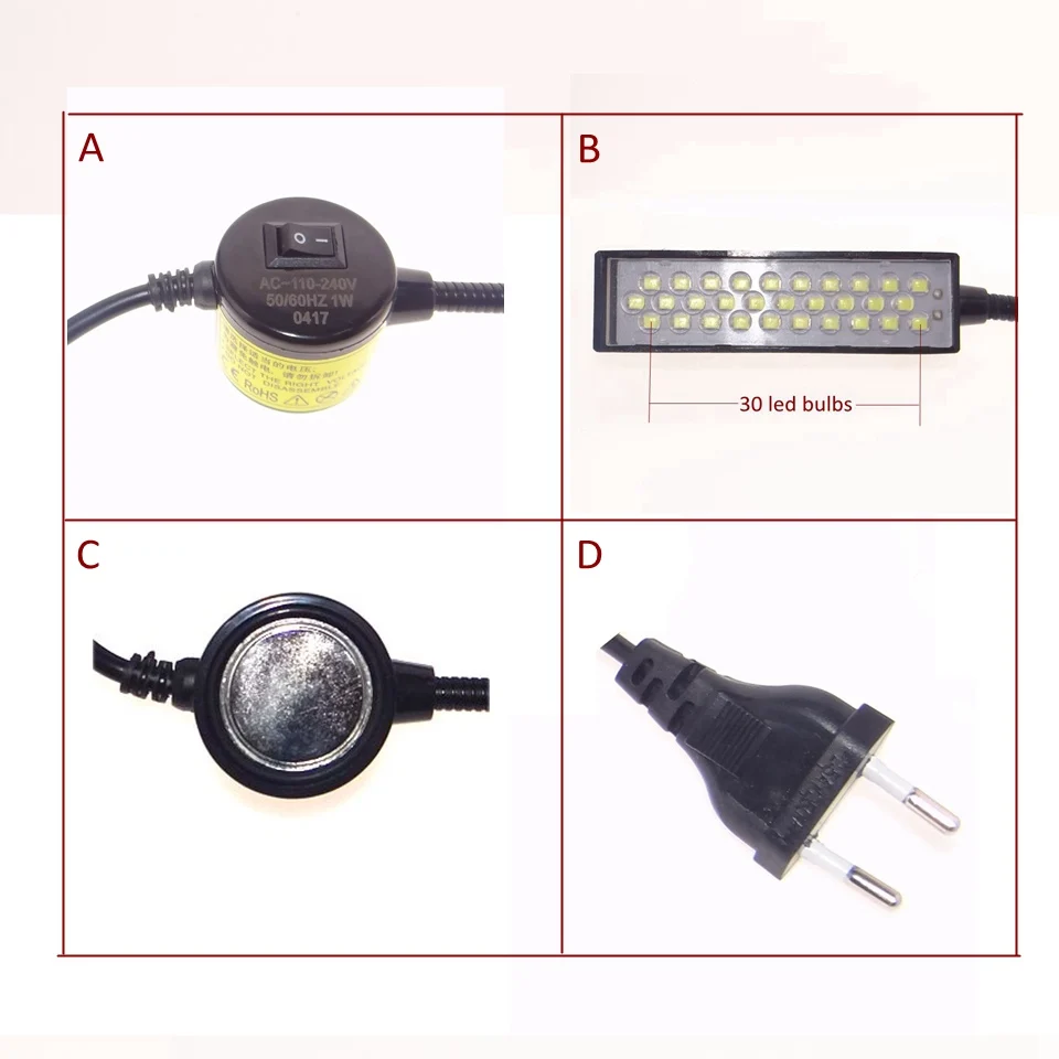 Швейный светильник 30 светодиодных ламп, энергосберегающий светильник высокой яркости, магнитная Монтажная база для рабочей швейной машины
